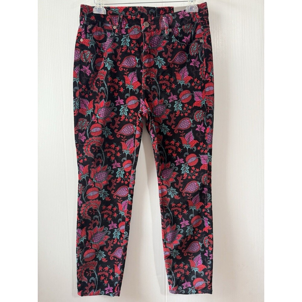 NEW Soft Surroundings Velvet Pants Women's 12 Petite Multicolor Floral Skinny